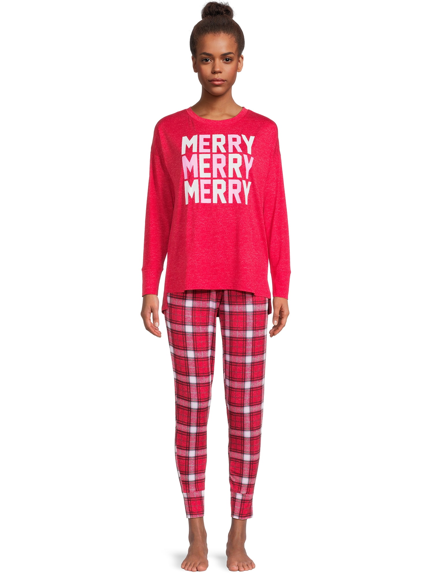 Jaclyn Women's Holiday Long Sleeve T-Shirt and Joggers Pajama Set, 2 ...