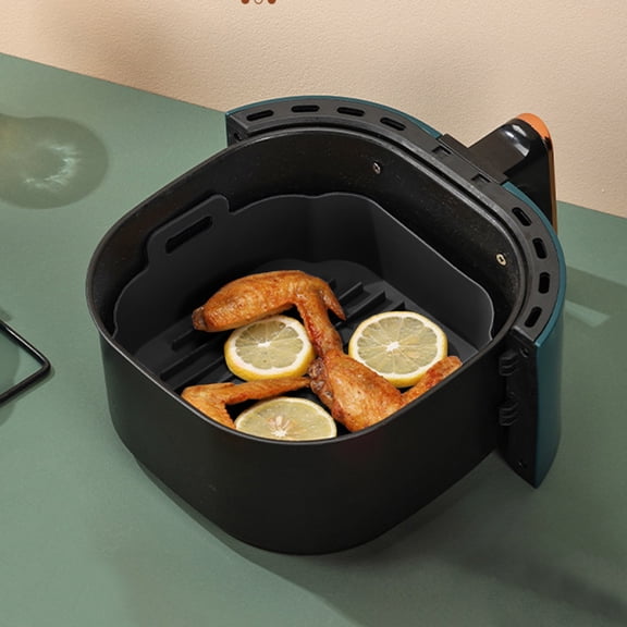 8 Inch Square Silicone Air Fryer Liners with Handles Reusable Non-Stick Air Fryer Baking Tray Heat Resistant Pot for 3.6-6.8QT Air Fryers Oven & Microwave Black