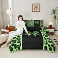 thumbnail image 4 of Feelyou Fashion Princess Bow Queen Comforter Set, Leopard Cheetah Print Bedding Sets, Green Dreamy Bowknot Reversible Bedding Comforter Set, Microfiber Bedroom Decor, 3-Piece, 4 of 8