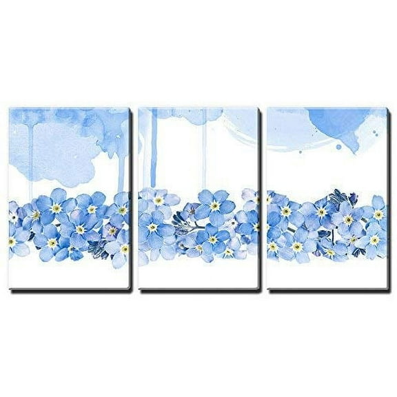 wall26-3 Panel Canvas Wall Art - Small Blue Flowers on White and Blue Watercolor Style Background - Giclee Print Gallery Wrap Modern Home Art Ready to Hang - 16"x24" x 3 Panels
