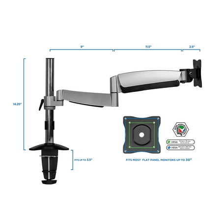 Mount-It! - Single Desk Mount for Monitor - Silver