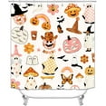 thumbnail image 3 of 4PCS Cute Ghost Halloween Shower Curtain Set, Waterproof Fabric Black Shower Curtain, Non-Slip Bath Mat Bathroom Rugs, Funny Cartoon Spooky Orange Pumpkin Teen Girls Boys Kids Bathroom Decor, 3 of 7