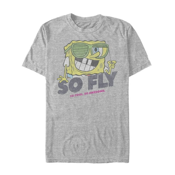 Junior's SpongeBob SquarePants So Fly Sunglasses Graphic Tee Athletic Heather Large