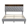 thumbnail image 4 of Jopath Queen Platform Bed, Upholstered Bed Frame with Linen Fabric Headboard and USB Ports 2 Side-mounted Pockets for Teens Adults Light Grey, 4 of 9