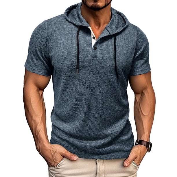 pstuiky Camisas de vestir de manga corta para hombre, Camiseta informal de manga corta con cuello redondo y botones de color liso para hombre camisetas de hombre m