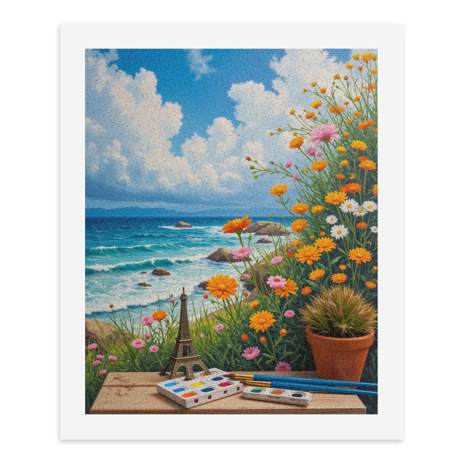 Paint By Numbers Kit for Adults Beginner - Ocean Flowers Art Supplies Paris Scene DIY Canvas Painting Kits for Adults, Frameless Paint By Number for Adults for Home Wall Decor 16x20 Inch