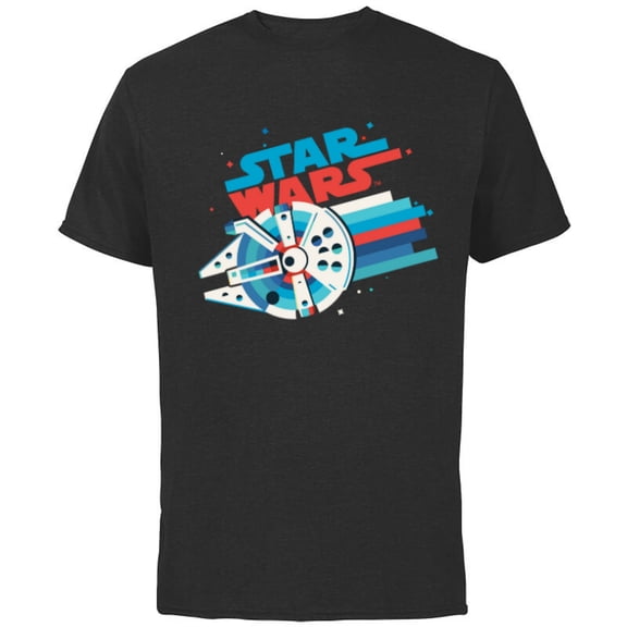 Star Wars Millennium Falcon Red White & Blue Rainbow - Short Sleeve Cotton T-Shirt for Adults - Customized-Black
