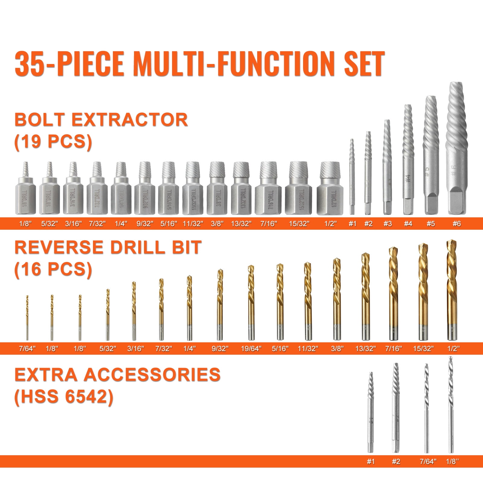 BENTISM Screw Extractor with Drill Bit Set, 35-Piece Bolt Extractor Kit, 19 PCS Bolt Extractors and 16 PCS Reverse HSS Drill Bit for Removing Damaged, Rusted, Rounded-Off Bolts, Nuts