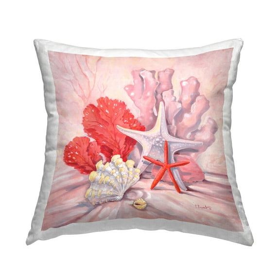 Stupell Industries Pink Red Starfish Mixed Sea Life Design by Paul Brent Throw Pillow