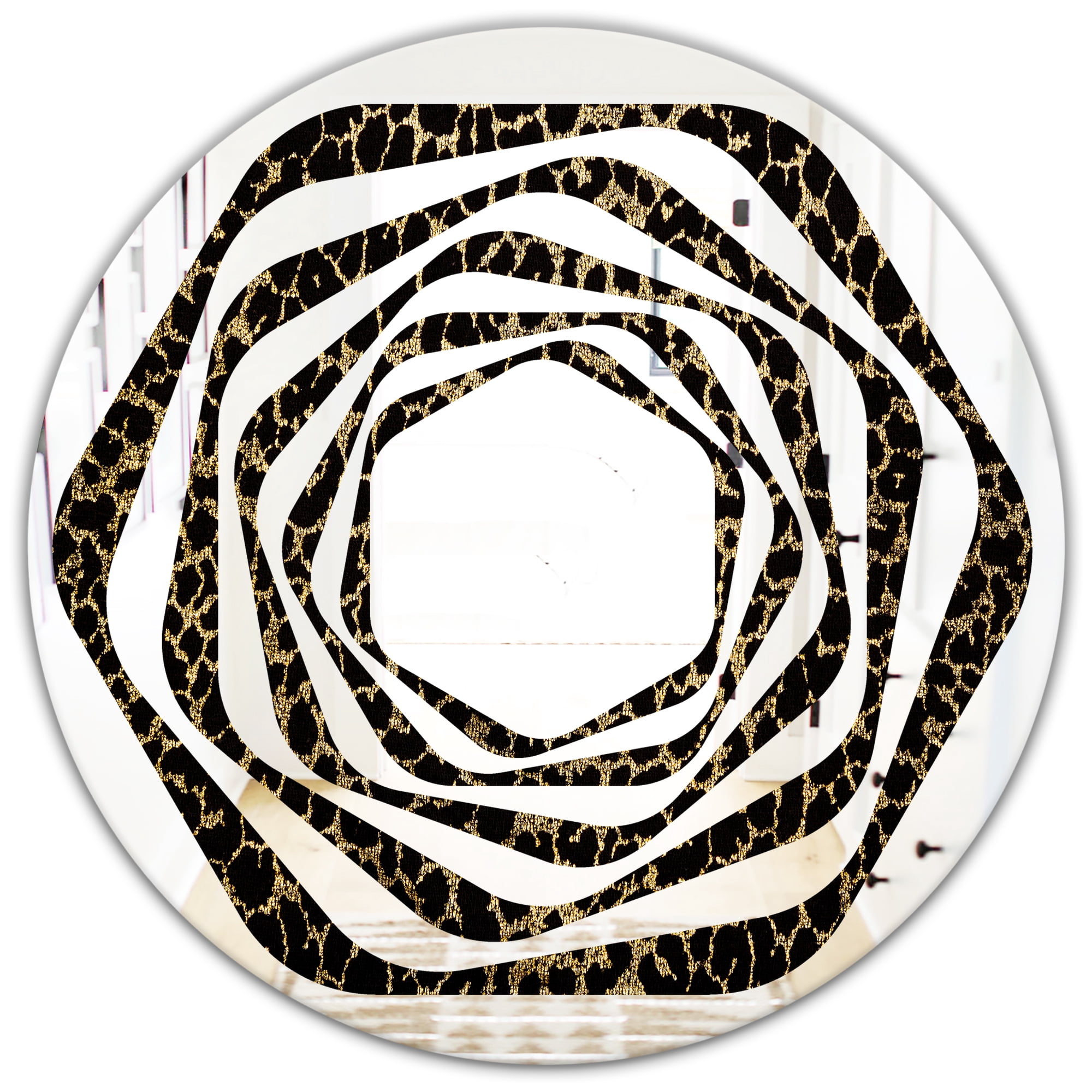 Designart 'Leopard Fur Safari V' Modern Round Wall Mirror - Whirl