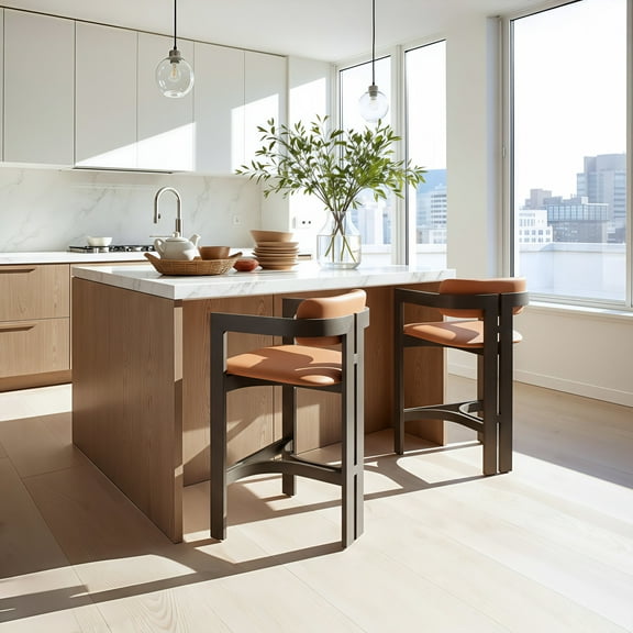 Shaili Counter Stool Brown Counter Stool, Modern Style, Plush and durable faux leather fabric, Fir Wood, Indoor Bar