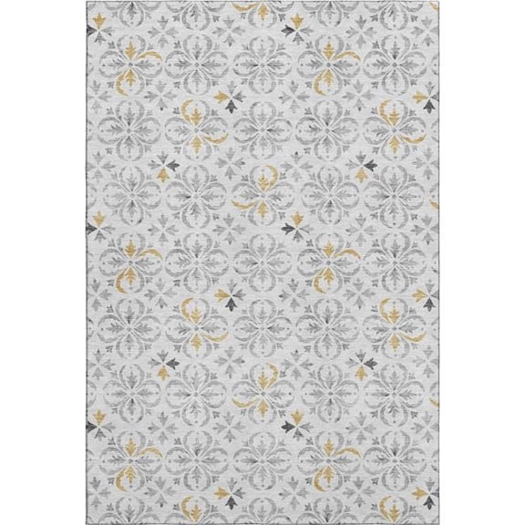 HomeRoots 673969 10 x 14 ft. Silver & Gray Floral Transitional Washable Machine Made Rectangle Area Rug with UV Protection