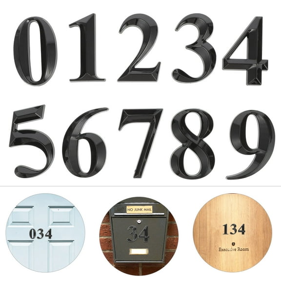 KAKOWELY 10Pcs Black Resin Modern Address Sign Numbers for Home Decoration 1.97x1.18x0.2In