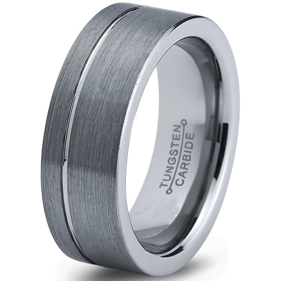 Charming Jewelers Tungsten Wedding Band Ring 8mm for Men Women Comfort Fit Step Flat Cut Brushed Lifetime Guarantee Size 15