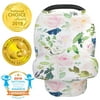 LNKOO Baby Carseat Cover with 5-in-1 Multi-use for Baby Carseat & Nursing/Breastfeeding Infinity Scarf & Stroller & Feeding high Chair Versatile Cover for Boys or Girls-Flower&Leaf