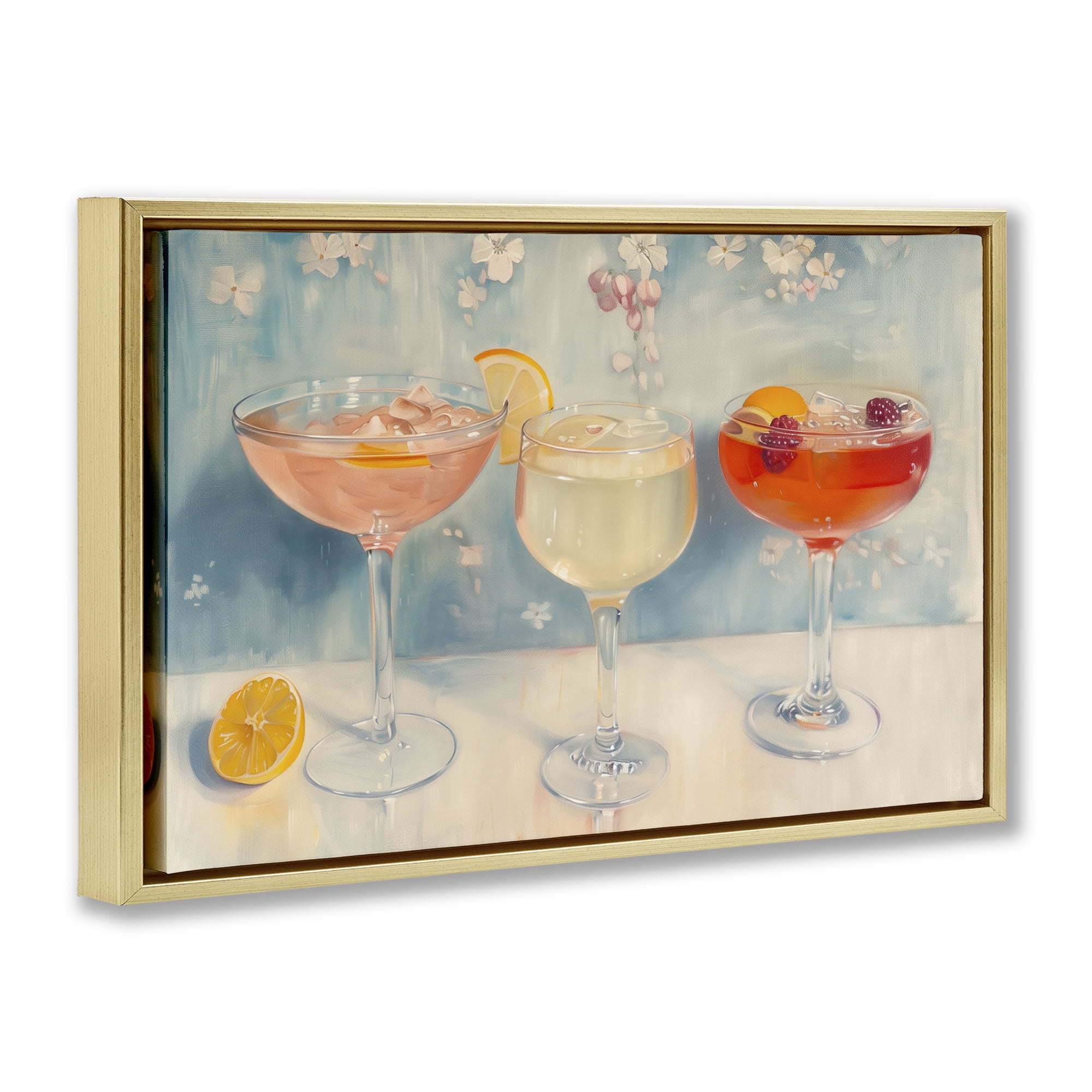 Stupell Industries Fun Fruity Cocktails Food & Beverage Painting Gold Floater Framed Canvas Art Print Wall Art, 31 x 21
