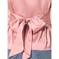 thumbnail image 5 of DARING DIVA Women's Satin V Neck Short Sleeve Ruched Tie Back Tops M Pink, 5 of 6