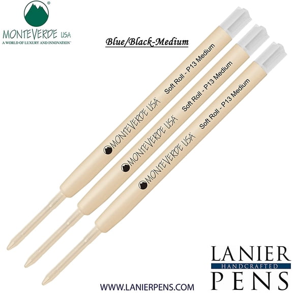 Lanier Combo Pack - 3 Pack - Monteverde SoftRoll Ballpoint P13 Paste Ink Refill Compatible with most Parker Style Ballpoint Pens - BlueBlack (Medium Tip 0.7mm)