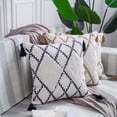 thumbnail image 2 of MOCOFO Decor Boho Tufted Decorative Throw Pillow Cover, 18x18 Square Cotton Woven Geometric Cushion Case with Tassels, Mosaic Pattern Accent Pillowcase for Sofa & Bed, Navy, 2 of 9