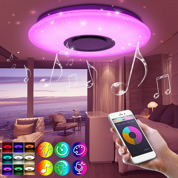 24W Ceiling Light with Bluetooth Speaker, Dimmable Light RGB Color