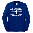 thumbnail image 2 of My Lifeguard Walks on Water Jesus Christ Bible | Mens Inspirational/Christian Long Sleeve T-Shirt, Royal, Small, 2 of 3