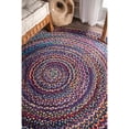 thumbnail image 3 of 5 Ft Round Blue Shade Multi Cotton Area Rug, Hand-Woven, Reversible, Farmhouse Boho Style, Durable & Pet-Friendly Rug for Living Room, Dining Room, and Bedroom, 3 of 4