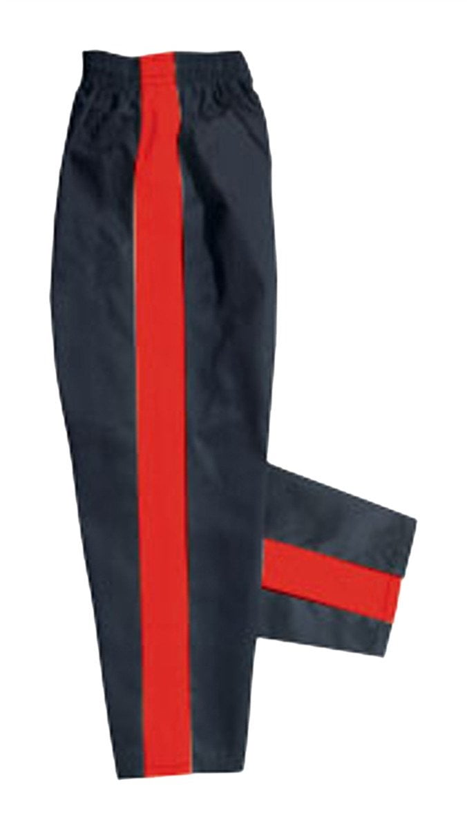 black trousers with red stripe down side
