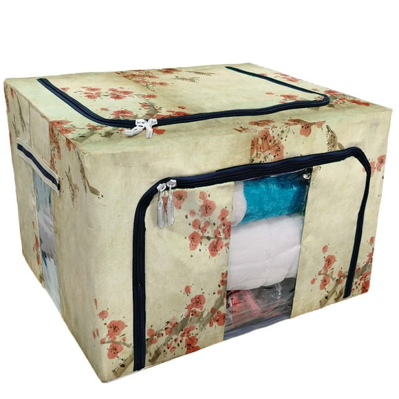 EREHome flowers plum blossom bird Storage Bag Clear Window Storage Bins Boxes Large Capacity Foldable Stackable Organizer With Steel Metal Frame For Bedding,Clothes,Closets, Bedrooms