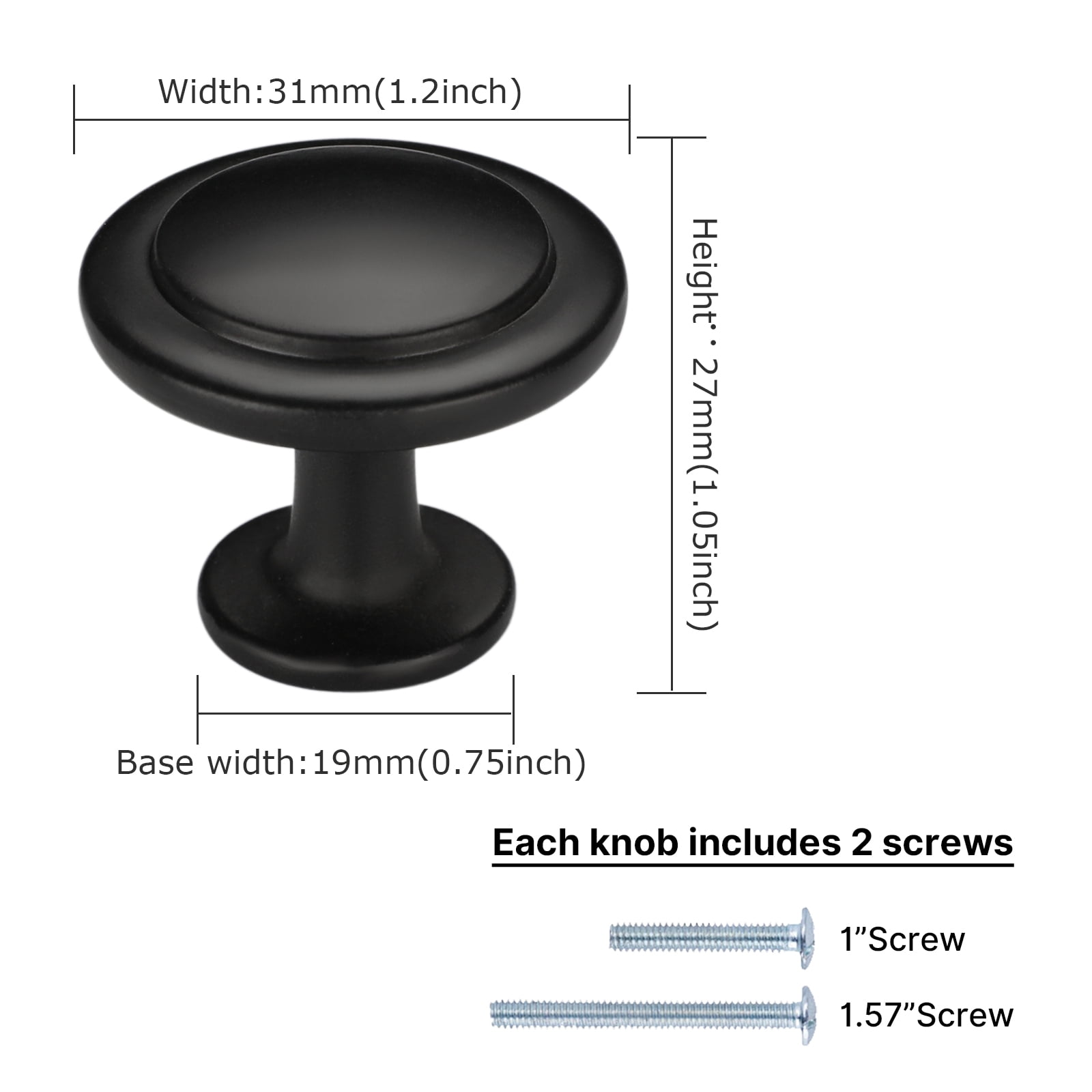 Goldenwarm 25 Pack Matte Black Cabinet Knobs Single Hole Round Drawers Knobs