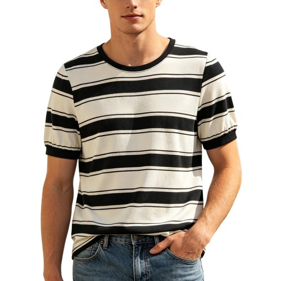 xfsWaSs Mens T Shirts Color Block Striped Casual T-Shirts Loose Fit Comfortable Round Neck Tee Tops Summer Short Sleeve Tshirts Fashion T Shirts