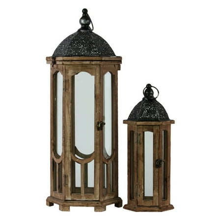 Lantern Hanger - Urban Trends Collection: Wood Lantern, Weathered Wood Finish, Black, Brown