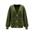 thumbnail image 5 of jiaxiM Sweatshirt for Women Terry Cloth V Neck Button Down Cardigan Long Sleeve Sweatshirt Jacket Dual Side Pockets Casual Loungewear Transitional Layering Top Spring Fall Daily Outfit, 5 of 6