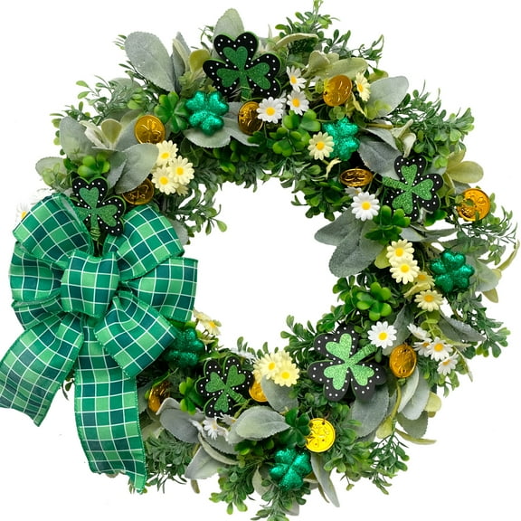 St.Patrick's Day Wreath for Front Door, 20 inch Irish St Patrick's Day Green Wreath ,Spring Wreaths for Front Door Farmhouse Wall Decor