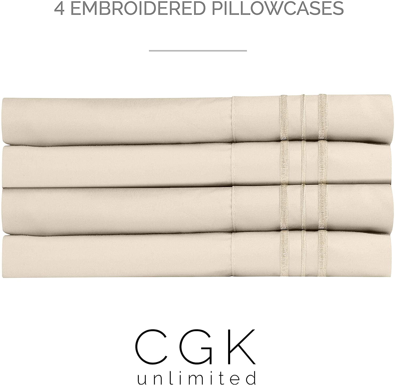 CGK Linens Extra Soft Pillowcases Set of 4 - Queen / Standard Size Hotel Luxury Breathable & Cozy 4-Piece Pillow Covers, Beige