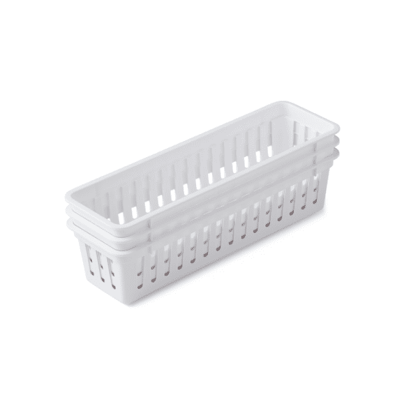 Plastic Narrow Drawer Organizer Storage Baskets, Kitchen, Desk & Bathroom Drawer Organizer Bins (3 Pack)