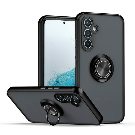 For Samsung Galaxy A55 5G / SM-A556 Impact Metal Ring Holder Stand Magnetic Car Mount Protective Hybrid Case Cover Black