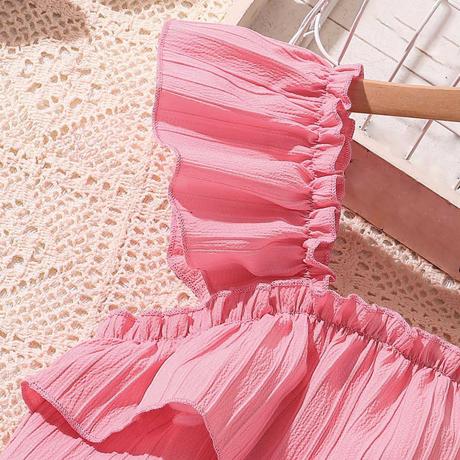 Tfken Toddler Outfits Sets For Girls 2 Pieces Off Shoulder Flying Sleeve Halter Tops With Pants Solid Color Size 7-8 Years Red Summer Fashion Cute Clothing Sets
