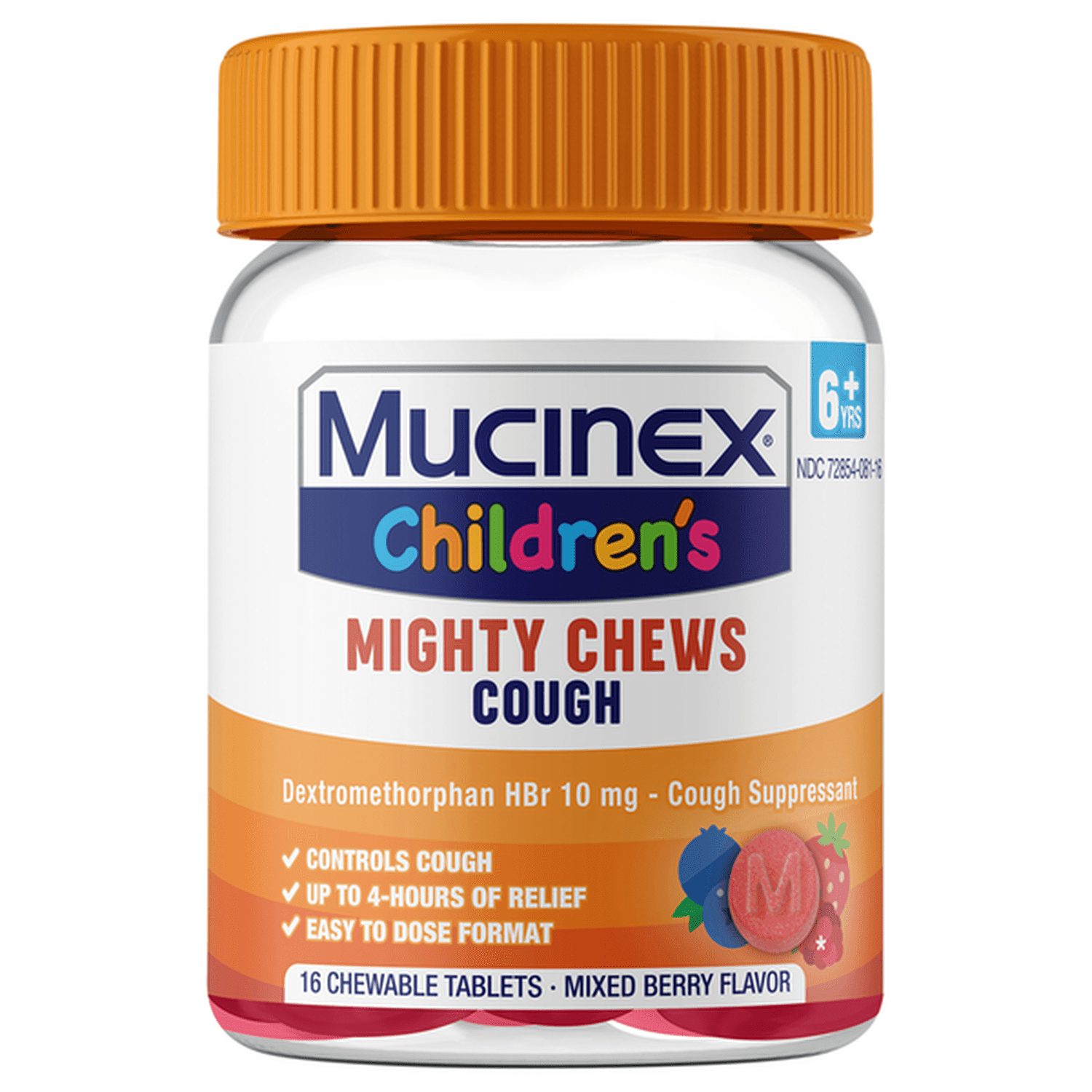 Mucinex Children's Daytime Mighty Chews Cough Relief chewable tablets, Mixed Berry Flavor, 16 Count