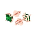thumbnail image 2 of 14K Solid Gold Screw Back Stud Earrings for Women | 1.5 cttw Princess Cut Simulated Emerald | Rose Gold, 2 of 5