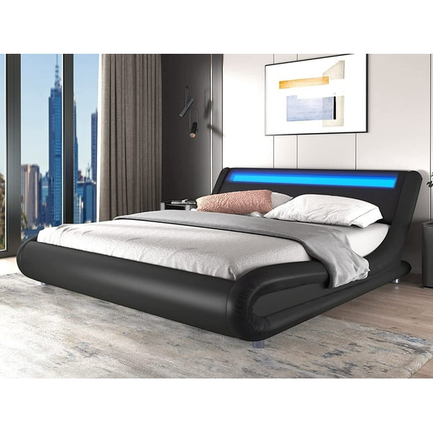 Bed Frame With Led Headboard, Black Modern King Size Bed Frame