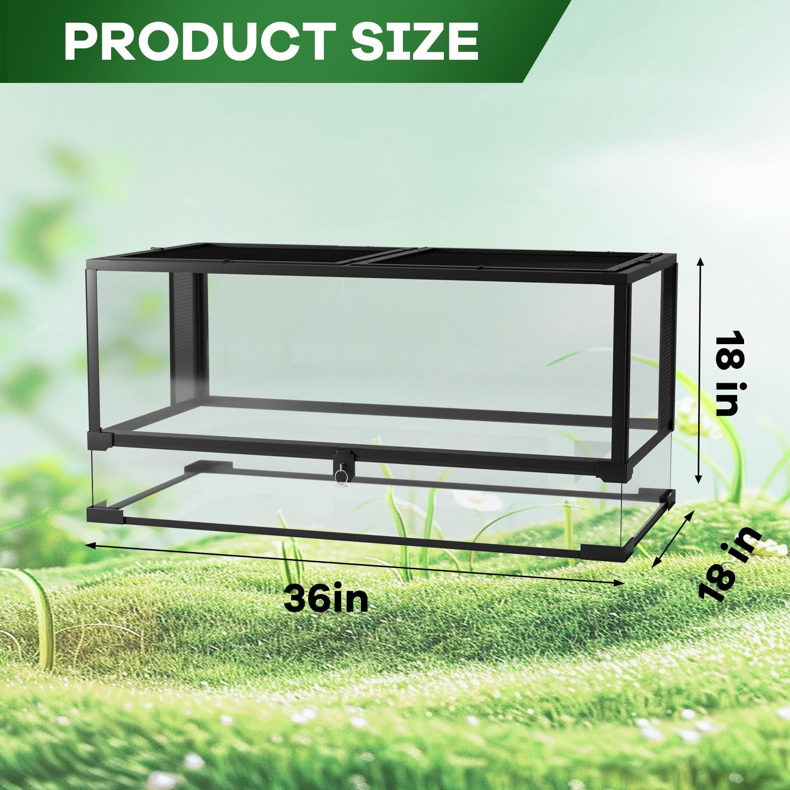 Huisuilinss Reptile Glass Terrarium,Reptile Tank With Top & Side Screen Ventilation,Habitat Cage Enclosure With Double Hinge Door & Anti Escape For Lizard Tortoise Snake Frog Small Animals