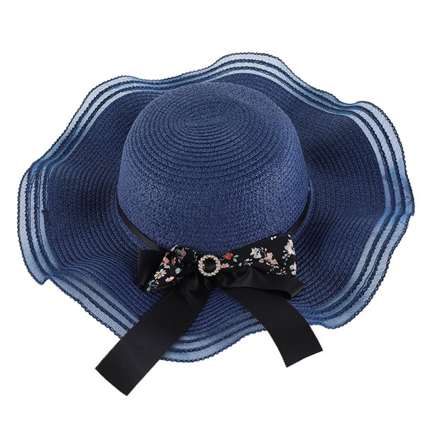 Sombrero de ala grande de 56-58cm para mujer, sombrero de ala grande para exteriores, sombrilla para el sol, sombrero de playa con lazo, sombrero de paja para viajes y vacaciones, 56-58cm