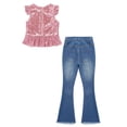 thumbnail image 4 of Alvivi Kids Girls 2-Piece Fashion Outfits Sequins Peplum Top with Ripped Jeans Flared Pants Set Pink 12, 4 of 5