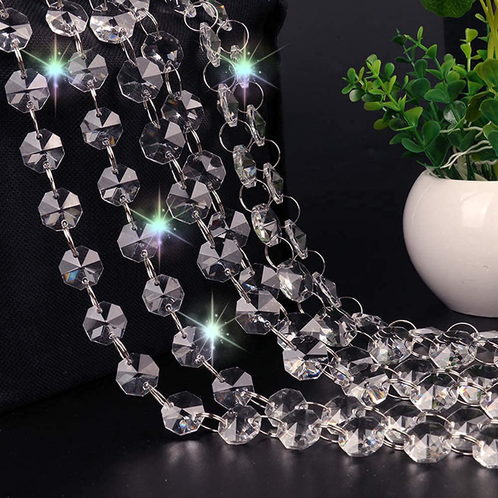 7  FT DIY CRYSTAL CHANDELIER/WEDDING CHAIN 100 14 MM BEADS 100 SILVER CONNECTR 