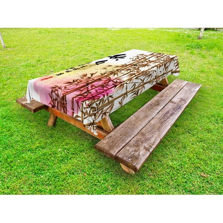

Bamboo Outdoor Tablecloth Bamboo Painting with Japanese Words in Mid Autumn Festival Giving Day Harvest Artsy Work Decorative Washable Fabric Picnic Tablecloth 58 X 120 Inches Multi by Ambesonne
