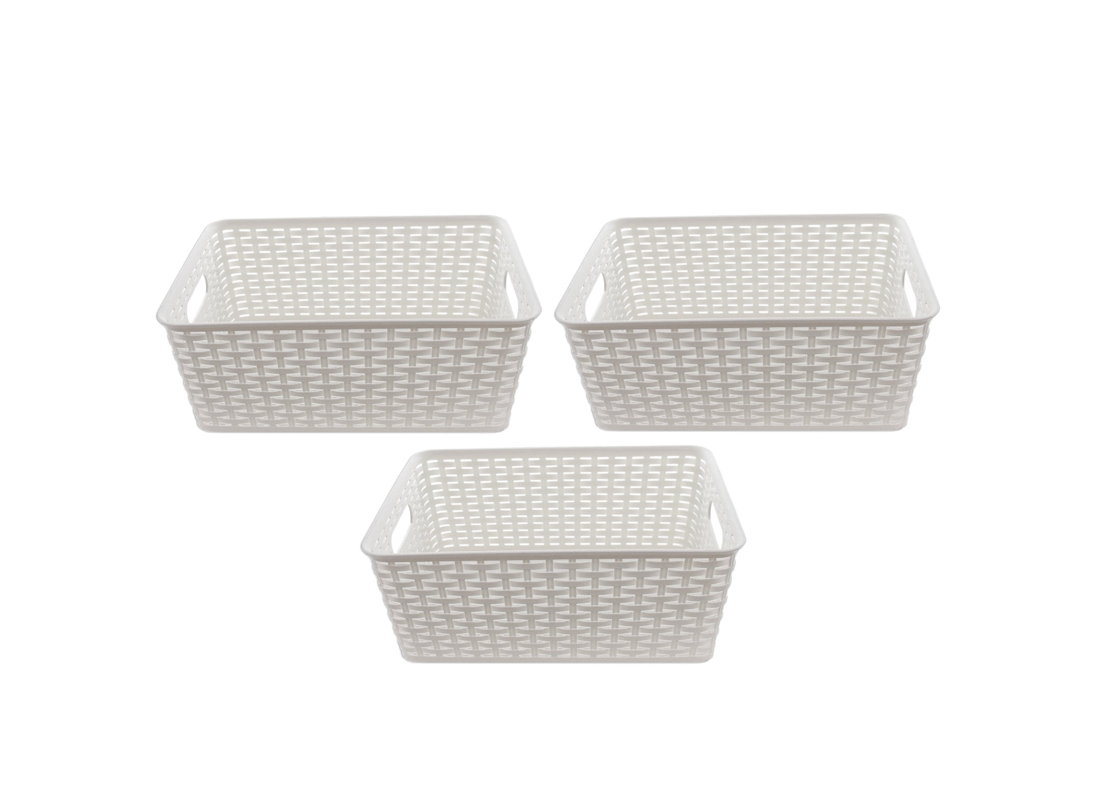 YBM Home Plastic Rattan Storage Box Basket Organizer for Bathroom, Large,  White, Pack of 3 