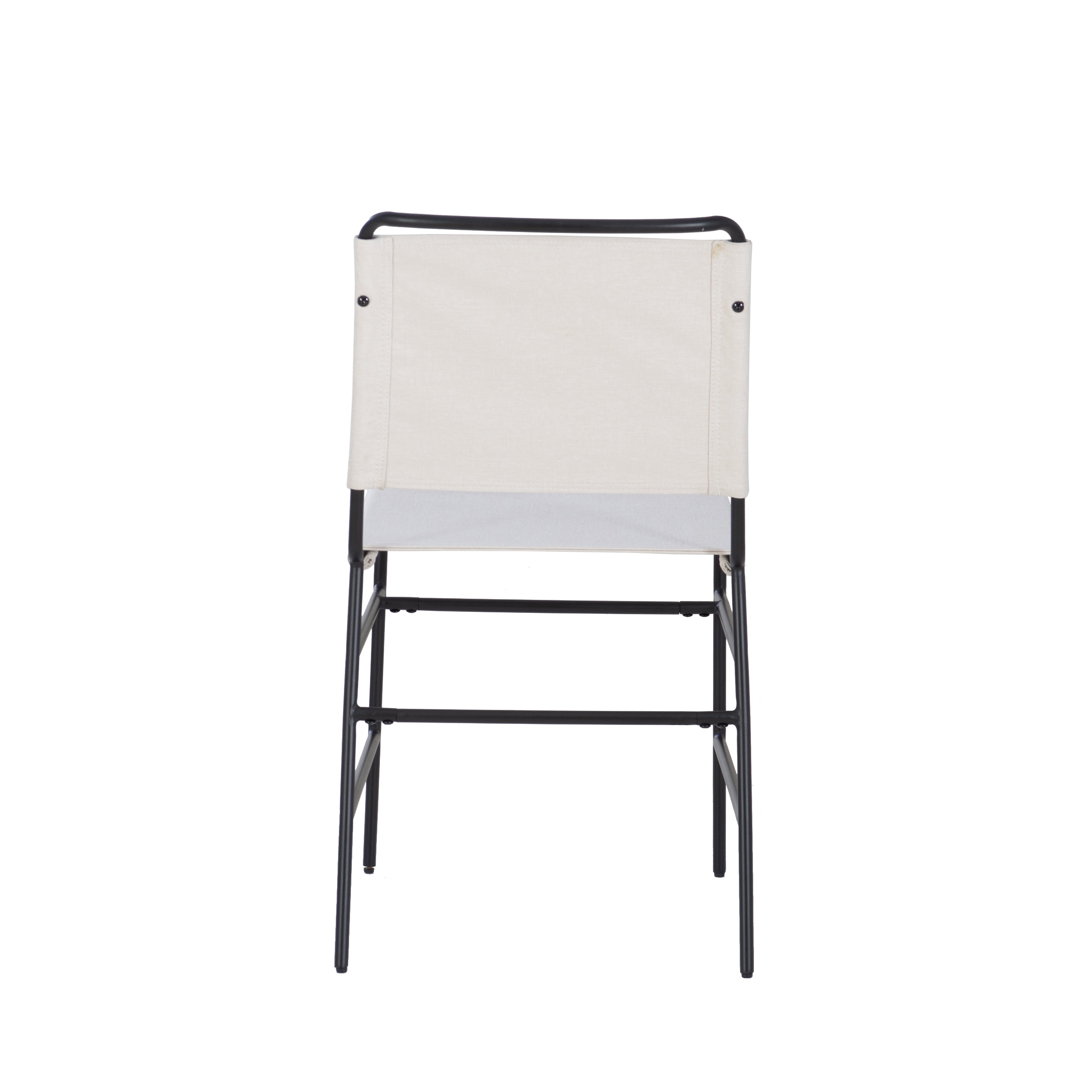 Linon Willey Dining Chair Cream Faux Leather Sling Seat Steel Frame in Black