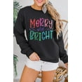 thumbnail image 2 of Women's Black Glittering Merry and Bright Christmas Graphic Pullover Sweatshirt - [ZhiHiMeRi] | (US 20-22)2XL, 2 of 7