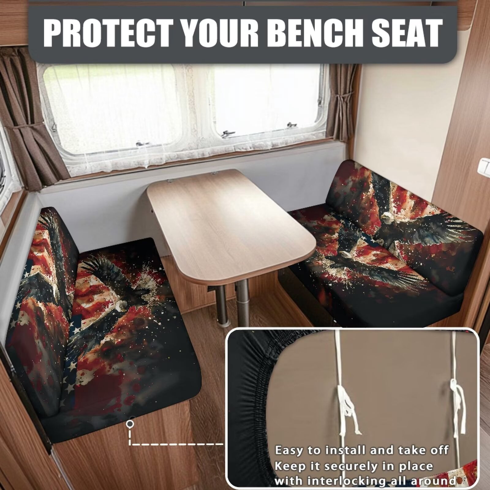XYZCANDO Bald Eagle RV Dinette Cushions Stylish Camper Decor Washable Furniture Covers Comfortable Sofa Covers for 2 Cushion Couch Stretchable Slipcovers for Loveseat Black