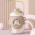 thumbnail image 4 of Copa De Barriga Grande 1100ml Big Belly Cup Kawaii Kids Botella de agua con pajita Vasos a prueba de fugas (Café), 4 of 9